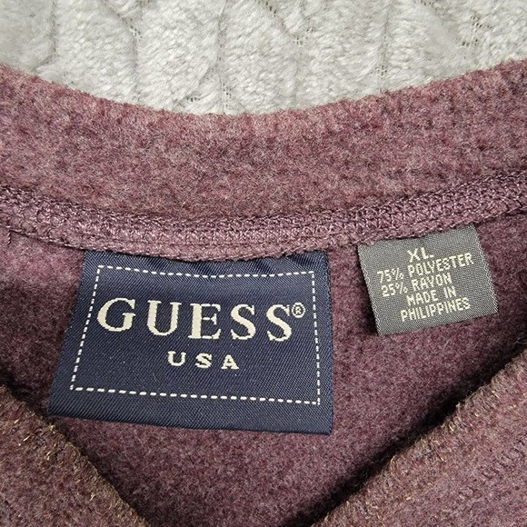 Guess USA Question Mark Logo Crewneck Sweatshirt Purple Men’s Size XL - Picture 2 of 9
